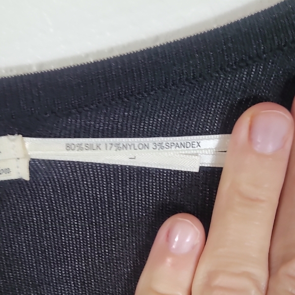 Leon Max Knit Sweater Dress Size L Black Silk Long Sleeve Ruffle Money Modest - Picture 6 of 16